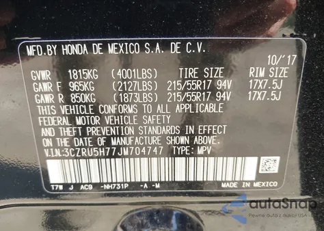 2018 Honda Hr-V Ex-L from USA, damaged, VIN 3CZRU5H77JM704747